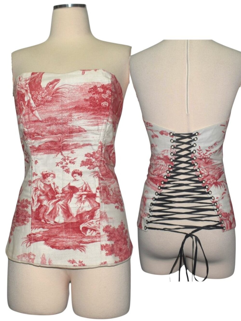 Rusty Reconstructed Toile de Jouy Corset Top Lace Up Back Goth Retro RSTY XS S